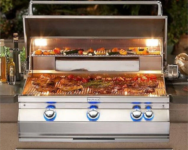 Fire Magic Grills Aurora A790i 3 Burner Built-In BBQ (H Shaped Burners) With Analog Thermometer, Backburner & Rotisserie Kit 2 Fire Magic Grills Aurora A790i 3 Burner Built-In BBQ (H Shaped Burners) With Analog Thermometer, Backburner & Rotisserie Kit - Image 2